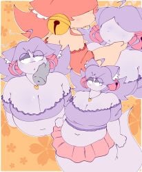 bells cat_ears chubby chubby_female deltarune hand_on_face kissing looking_at_viewer looking_away mad_mew_mew mew_mew_(undertale) siliva undertale_(series) yuri