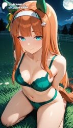 1girls 2026 ai_assisted ai_generated anime boobs bra breasts bush bust city_lights fireflies green_bra green_panties hi_res high_quality high_resolution highres moonlight navel night night_sky on_grass outdoors patreon patreon_username silence_suzuka_(umamusume) sky skypassion solo stable_diffusion tanzaku tits umamusume umamusume_pretty_derby underwear watermark