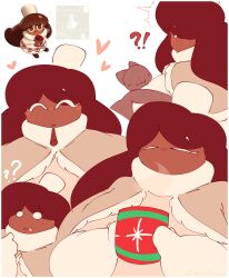 !? chubby chubby_female cocoa_cookie cookie_run cookie_run_kingdom holding_cup hugging marshmallow pocky_in_mouth