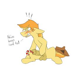 ! 2016 a_questionable_pony_blog animal_genitalia animal_penis bad_idea balls blonde_hair blush braeburn_(mlp) candy candy_cane candy_cane_insertion candycane clenched_teeth dialogue ears_down equine equine_penis erection feral flared_penis food food_play friendship_is_magic green_eyes hair hat horse horsecock male male_only male_urethral_insertion mammal my_little_pony orange_hair pain penetration penis pony shocked sitting solo spread_legs spreading teeth urethral urethral_insertion urethral_penetration yellow_balls yellow_penis yellow_skin