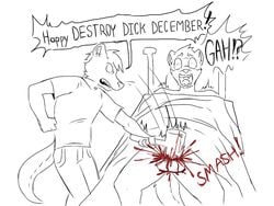 anthro balls blood bondage bound castration cock_and_ball_torture destroy_dick_december dialogue eric_barret ferret furry genital_mutilation gore guro jackson_barret jaycob_(artist) male mammal mustelid mutilation pain penis rape too_literal yaoi