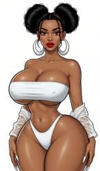 african_american ai_generated big_ass big_breasts black_hair brown_eyes button_down_shirt earrings long_fingernails long_nails puff_ball red_lipstick see-through see-through_clothing sharp_fingernails sharp_nails silver_earrings wet_shirt white_clothes white_fingernails