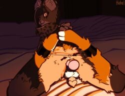 anthro anus anus_focus ass balls bed body_writing bound brown_body brown_fur caught_in_the_act dildo dildo_in_vagina dildo_insertion eye_scar facial_scar felid feline fur furniture futanari genitals hehel herm heterochromia hi_res humanoid intersex kiara_the_lynx legs_tied looking_at_viewer looking_back lying lying_on_bed lynx mammal on_bed penetration penis presenting presenting_hindquarters pussy scar sex_toy sex_toy_in_vagina sex_toy_insertion solo spreading vaginal_penetration