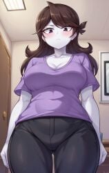 ai ai_generated brown_eyes brown_hair curvy curvy_female curvy_figure female jaiden_animations jeans marlosart purple_shirt shirt thicc white_skin