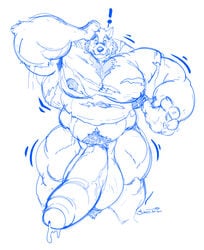 ! anthro balls beard big_balls canine erection facial_hair growth huge_balls humanoid_penis hyper hyper_balls hyper_penis male male_only mammal monochrome muscle_growth muscular muscular_male pecs penis precum pubes siriusdog sketch solo surprise uncut vein veiny_penis