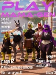 3:4 3d_(artwork) absurd_res anthro ball_stretcher balls belly_tattoo big_balls big_breasts blizzard_entertainment breasts bunny_costume clothing container costume cover digital_media_(artwork) eyewear female fictional_magazine_cover footwear futanari genitals group haolde haolde_(character) heterochromia hi_res high_heels huge_balls huge_breasts ineffective_clothing intersex latte_bonny machine magazine_cover male mamagen milk_container milking_machine overwatch pregnant pregnant_anthro pregnant_female pussy shoes size_difference sunglasses tattoo vulva