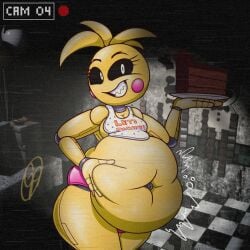 1girls animatronic animatronic_female big_belly chicken chicken_girl chubby chubby_female fat fat_female female five_nights_at_freddy's five_nights_at_freddy's_2 goldenpieces robot robot_girl scottgames toy_chica_(fnaf)