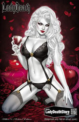 cleavage coffin_comics elias_chatzoudis erect_nipples female lady_death large_breasts lingerie long_hair solo white_eyes white_hair