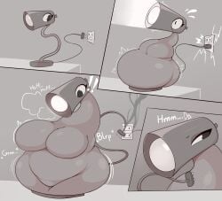 1female 2023 2d_(artwork) anthropomorphic anthropomorphic_object belly belly_expansion big_breasts big_female black_eyes body_size_growth breast_expansion butt_expansion cracker_(artist) digital_media_(artwork) electricity exclamation_mark eyelashes eyelids female female_only grey_body growing growth growth_sequence heart_symbol highres lamp lamp_girl object object_girl objectophilia oc original original_character size_transformation surprised surprised_expression sweatdrop thick_thighs transformation weight_gain weight_gain_sequence