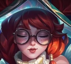 1girls animated aurora bunny_ears glasses kissing league_of_legends looking_at_viewer pov tagme video yellow！cat