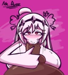 black_cock blowjob blowjob_face friday_night_funkin friday_night_funkin_mod giantess nikusa_(fnf) nikusa_(sugarratio) pale-skinned_female white_hair