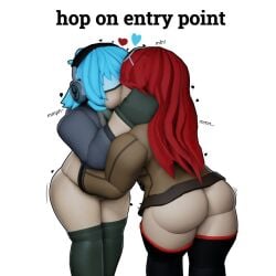 2girls bottomless_female entry_point female kissing making_out roblox rose_(entry_point) rusmynth sparrow_(entry_point) tagme yuri