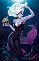 1girls alternate_body_type alternate_species beauty_mark big_breasts black_tail blue_eyes cleavage disney disney_channel earrings elias_chatzoudis eyeshadow female female_only jpeg large_breasts lipstick long_hair looking_at_viewer mermaid mermaid_tail mole purple_skin red_lipstick signature skull smile solo solo_female the_little_mermaid underwater ursula ursula_(the_little_mermaid) villain white_hair