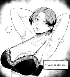 1girls armpits aunt big_breasts bra breasts english_text female female_only large_breasts mature mature_female mature_woman milf original original_character solo solo_female suo68 text