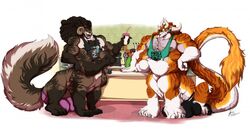 2boys afro agropuer balls bananainquiry bar beverage big_penis coffee duo duo_focus fur horn huge_cock huge_muscles long_fur male male_focus male_only milkshake multi_arm multi_limb muscular muscular_male penis taur