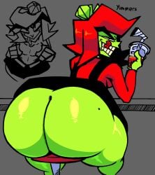 1girls 2025 2d 2d_(artwork) 2d_artwork annie_bell antonblast ass ass_focus back_view bare_ass beverage big_ass big_butt black_eyes boba_tea bottom_heavy bottom_heavy_female crazy crazy_eyes crazy_girl crazy_smile drink evil_grin evil_smile facing_away facing_away_from_viewer fat_ass fat_butt female female_only from_behind gray_background green_body green_skin green_skinned_female grin grinning grinning_at_viewer happy hat hips huge_ass huge_butt large_ass large_butt looking_back looking_back_at_viewer massive_ass massive_butt mole mole_(marking) mole_on_ass nanodude78 no_panties no_panties_under_skirt no_underwear rear_view red_hair red_shirt short_hair sitting skirt smile smiling smiling_at_viewer solo solo_female stool summitsphere suspenders teeth teeth_clenched teeth_showing text thicc thick_thighs thighs tongue tongue_out tongue_through_teeth wide_hips yummers