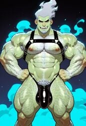 ai_art ai_generated big_biceps big_muscles big_thighs broad_shoulders bulge bulge_through_clothing bushy_armpit_hair bushy_pubes danny_phantom dark_danny facial_hair floating_hair ginger_himboo green_skin hair_up hairy hairy_abs hairy_armpits hairy_biceps hairy_chest hairy_legs hairy_male hairy_man hairy_pecs hairy_pectorals hairy_shoulders hairy_thighs hands_on_hips happy_trail juicy_pecs latex_thong leather_harness male male_only muscles muscular muscular_abs muscular_arms muscular_biceps muscular_chest muscular_forearms muscular_legs muscular_male muscular_pecs muscular_pectorals muscular_shoulders muscular_thighs pubic_hair sharp_teeth smirk smirking_dom thick_thighs white_hair wide_shoulders
