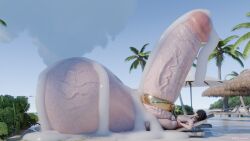 1futa 3d areolae balls balls_bigger_than_head bayonetta bayonetta_(character) big_breasts black_hair breasts ceraph_keilah cock_ring cum excessive_cum futa_only futanari gigantic_balls gigantic_penis hyper hyper_balls hyper_penis intersex laying_down light-skinned_futa light_skin nipples nude nude_futa penis solo testicles