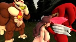 1girls 2boys 3d anthro banana blowjob bottomless brown_hair chaos_emerald closed_eyes crossover cuckold donkey_kong donkey_kong_(series) echidna erection fellatio female femsub forest furry hand_on_head kneeling knuckles_the_echidna long_hair male maledom malesub mind_control naked nintendo nude open_mouth oral oral_penetration oral_sex outdoors pauline penis red_eyes sega sex sfm smile sonic_(series) sonic_the_hedgehog_(series) source_filmmaker spiral_eyes standing straight supaphreak topless