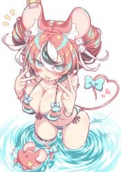 :3 :p bikini black_nails blush double_w dutch_angle from_above gesture hakos_baelz heart hololive hololive_english hololive_english_-council- hololive_english_-promise- large_breasts looking_at_viewer no_text no_text_version notice_lines partially_submerged smug syam_illust virtual_youtuber water