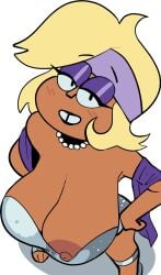 1girls big_breasts blonde_hair breasts carol_kincaid cartoon_network dark-skinned_female dark_skin dress female female_focus female_only high-angle_view huge_breasts kingdomkai looking_at_viewer looking_up mature mature_female milf mother nipple_slip ok_k.o.!_let's_be_heroes voluptuous voluptuous_female