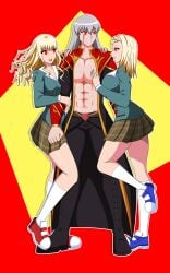 absurdres blonde_hair dark_skin dlobo777 empty_eyes femsub gyokuro_shuzen happy_trance hypnosis issa_(godofwar99) kahlua_shuzen long_hair maledom milf mother_and_daughter multiple_girls multiple_subs red_hair rosario+vampire school_uniform short_hair skirt sneakers socks vampire