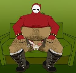 1boy balls belly_overhang belt black_nails body_hair boots briefs couch dark-skinned_male dark_skin earrings gronch0 hairy hairy_male hands_on_thighs larger_male male male_only mario_(series) mask masked masked_male moobs nintendo oc original_character penis penis_out piercings rolled_up_shirt shy_guy simple_background sitting socks spiked_bracelet spread_legs spreading sweat sweatdrop sweaty_balls sweaty_socks sweaty_underwear tagme tan_body unbuckled_belt unnamed_character