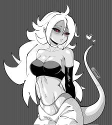 android_21 big_ass big_breasts big_breasts big_butt big_titties black_and_white clothing curvaceous curvaceous_female curvaceous_figure curvy curvy_figure curvy_hips dragon_ball female female_focus female_only long_hair looking_at_viewer monochrome sakiend1