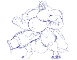 anthro balls big_balls canine erection huge_balls humanoid_penis hyper hyper_balls hyper_penis male male_only mammal monochrome musclegut muscular muscular_male nude pecs penis precum siriusdog solo standing uncut vein veiny_penis