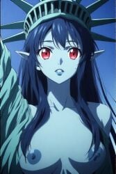 1girls 4th_of_july ai ai_generated alien alien_girl blue_background blue_lips blue_nipples breasts close-up close_up dark_blue_hair dis.cover dis.cover_(story) female female_focus female_only light_blue_body light_blue_skin long_hair nipples pointy_ears quinzo11 red_eyes self_upload statue_of_liberty_(cosplay) teeth_visible terra_(dis.cover)