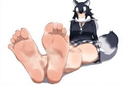 black_hair clothed feet foot_fetish foot_focus grey_wolf_(kemono_friends) kemono_friends tuna_erozon