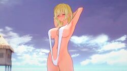 beach blonde_hair blue_eyes female kingdom_hearts koikatsu koikatsu_(medium) namine posing self_upload sling_bikini white_sling_bikini