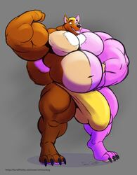 anthro belly big_belly canine clothing flexing fur huge_bulge hyper hyper_belly male male_only mammal multicolored_fur musclegut muscular muscular_male open_mouth siriusdog smile solo standing two_tone_fur underwear