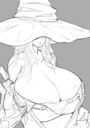 1girls big_breasts breasts clothed clothed_female elden_ring elden_ring_nightreign eyes_hidden female female_focus female_only fromsoftware hair hat_over_eyes huge_boobs huge_breasts long_hair long_hair_female partially_exposed_nipples recluse_(nightreign) solo solo_female solo_focus video_game_character witch witch_hat