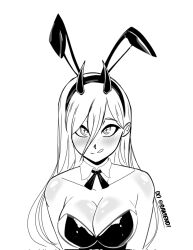 1girls big_titties black_and_white bunny_ears bunny_girl bunny_girl_suit bunnysuit chainsaw_man clothing curvaceous curvaceous_female curvaceous_figure curvy curvy_figure curvy_hips female female_focus female_only long_hair monochrome power_(chainsaw_man) sakiend1