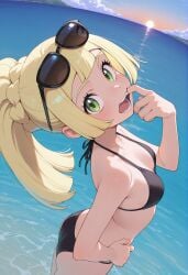 1girls ai_generated beach bikini blonde_hair breasts lillie_(pokemon) nintendo owari_wan pokemon pokemon_sm tagme