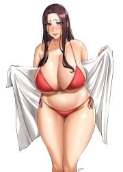 1girls absurd_res beer_(n0n_001) bikini breasts cleavage curvy earrings female female_only huge_breasts long_hair mature mature_female mature_woman milf n0n_001 navel original purple_eyes red_bikini red_swimwear solo solo_female swimwear thick_thighs voluptuous voluptuous_female white_background wide_hips