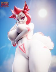 1female 1girl 1girls 2025 2025s 3d 3d_(artwork) absurd_res absurdres anthro anthro_female anthrofied areola areolae band-aid bandage big_breasts breast_squish breasts canid canine canis epic_games female female_anthro female_focus female_only fortnite fortnite:_battle_royale fox fox_ears fox_girl fox_humanoid fox_tail foxgirl fur furry furry_female hair hi_res kimiko_(fortnite) kimiko_five-tails kimiko_five_tails laugh looking_at_viewer looking_down mammal markings nipples outside pink_hair pussy shachath3d solo solo_female solo_focus squish tail thighs_together vagina video_games vulva white_body white_fur