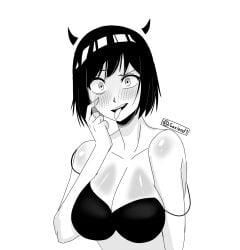 big_breasts big_titties black_and_white black_hair blush curvaceous curvaceous_female curvaceous_figure curvy curvy_figure curvy_hips female female_focus female_only monochrome original original_character sakiend1 short_hair