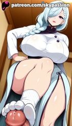 1boy 1girls 2025 ai_assisted ai_generated anime artist_name big_breasts big_chest big_penis braid breast breasts bust busty censored chest clothed_female cock dick dress earrings feet feet_fetish female female_focus foot_fetish foot_on_penis foot_play footjob hair_over_one_eye heart hi_res high_quality high_resolution highres jewelry jujutsu_kaisen large_breasts long_hair long_sleeves looking_at_viewer male mei_mei_(jujutsu_kaisen) patreon patreon_username penis purple_eyes skypassion smile socks solo_focus stable_diffusion straight thick_thighs thighs toejob watermark white_legwear