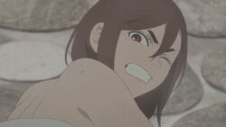 anime attempted_rape ayase_momo bathhouse brown_hair dandadan female female_focus female_only implied_rape inminent_rape inminent_rape_attempt looking_back official_animation official_art official_style on_floor on_side onsen rape rape_attempt schoolgirl short_hair struggling unseen_male younger_female
