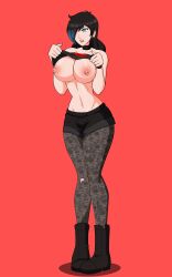 absurdres azure_(acc) big_breasts boots breasts choker dlobo777 earrings femsub flashing flashing_breasts huge_breasts jewelry large_breasts original pantyhose red_lipstick