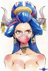 1girls ai_generated blue_hair body_blush close-up color earrings female female_only geisha horns jewelry mouth_mask multicolored_hair oiran one_piece pink_eyes portal priestofart simple_background solo_female solo_focus tagme tagme_(artist) tagme_(character) ulti_(one_piece) watercolour_(artwork) watermark white_background