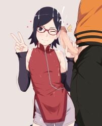 1boy 1girls ;) age_difference big_penis black_hair blush boruto:_naruto_next_generations censored clothed clothed_female clothed_sex covered_erect_nipples cum cum_drip cum_on_face cum_on_hair cum_on_head cum_on_shoulder ejaculation erection exposed_penis glasses handjob height_difference holding_penis larger_male larger_male_smaller_female mosaic_censoring naruto naruto_(series) older_male older_male_and_teenage_female older_male_and_younger_female peace_sign penis penis_grab penis_out sarada_uchiha short_hair size_difference smile teenage_female teenage_girl teenager throbbing_penis uzumaki_naruto v_sign wink winking_at_viewer young young_female younger_female