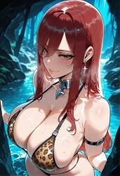 1girls ai_generated animal_print arm_strap bangs bare_shoulders bikini blush bracelet breasts choker clavicle cleavage closed_mouth clothing collar collarbone curvaceous curvaceous_female curvaceous_figure curvy curvy_figure earrings erza_scarlet exhibitionism fairy_tail female female female_focus female_only hair_between_eyes huge_breasts inviting inviting_to_sex jewelry large_breasts leopard_print lips long_hair looking_at_viewer miyuai navel outdoor_nudity outdoor_sex outdoors outside outside_sex partially_submerged presenting presenting_ass presenting_breasts presenting_hindquarters presenting_self print_bikini red_eyes red_hair seductive seductive_look seductive_smile smile solo string_bikini swimsuit thighs thong_bikini tree voluptuous voluptuous_female water wet