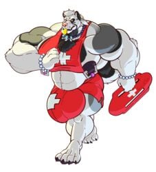 anthro body_hair bulge canine chest_hair huge_bulge huge_muscles lifeguard male male_only mammal musclegut muscular muscular_male nipple_piercing nipples pecs piercing public rescue_buoy siriusdog solo whistle