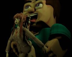 3d backshots crossover cum cum_in_pussy doggy_style doki_doki_literature_club green_eyes grotesque_steve minecraft monika_(doki_doki_literature_club) penetration sex steve_(minecraft) weird_crossover