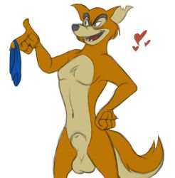 animal_genitalia anthro balls big_balls canine claws clothing disney don_karnage front_view fully_sheathed hand_on_hip heart holding_object holding_underwear looking_away male male_only mammal nikolai-the-wolfdog nude open_mouth pointing red_wolf sheath simple_background solo standing talespin underwear unknown_artist white_background wolf