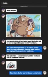 1boy 1girls 2boys 2girls alternate_breast_size alternate_version_available bear belle_(summer_skies)_(zenless_zone_zero) belle_(zenless_zone_zero) ben_bigger big_breasts bucket cellphone cellphone_display chat chat_log cleavage conversation dialogue display english_text female fur hoyoverse large_breasts light-skinned_female light_skin mihoyo mihoyo_technology_(shanghai)_co._ltd. official_alternate_costume sagnokart scar scar_across_eye see-through see-through_clothing sfw short_hair short_twintails size_difference smile text thiren v_sign vivian_banshee vivian_banshee_(iris_of_the_shore) wise_(zenless_zone_zero) zenless_zone_zero
