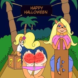 big_ass coco_bandicoot crash_(series) femdom femsub paddle pumpkin_butt spanking tawna_bandicoot
